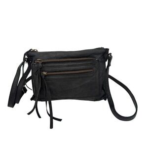 DAY & MOOD Anni Black Leather Crossbody Bag Adjustable Strap Zip Pockets